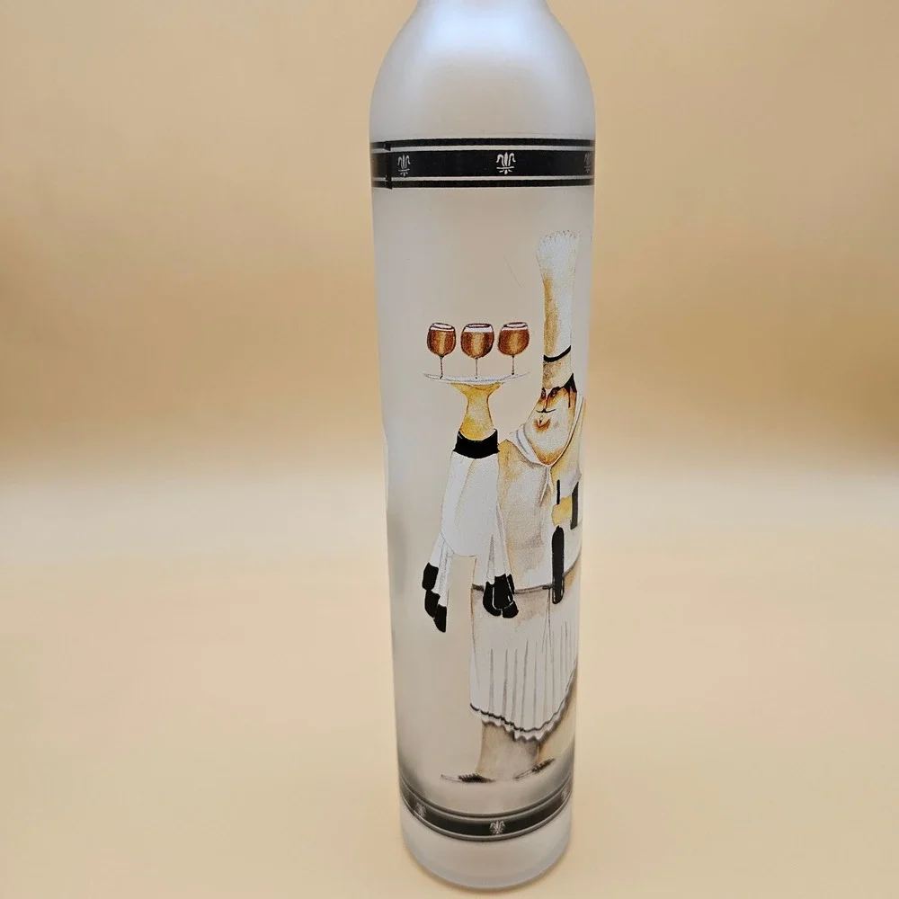 Frosted Glass Bottle w/ Stainless‎ Steel Pour Spout and Chain Stopper Decorative